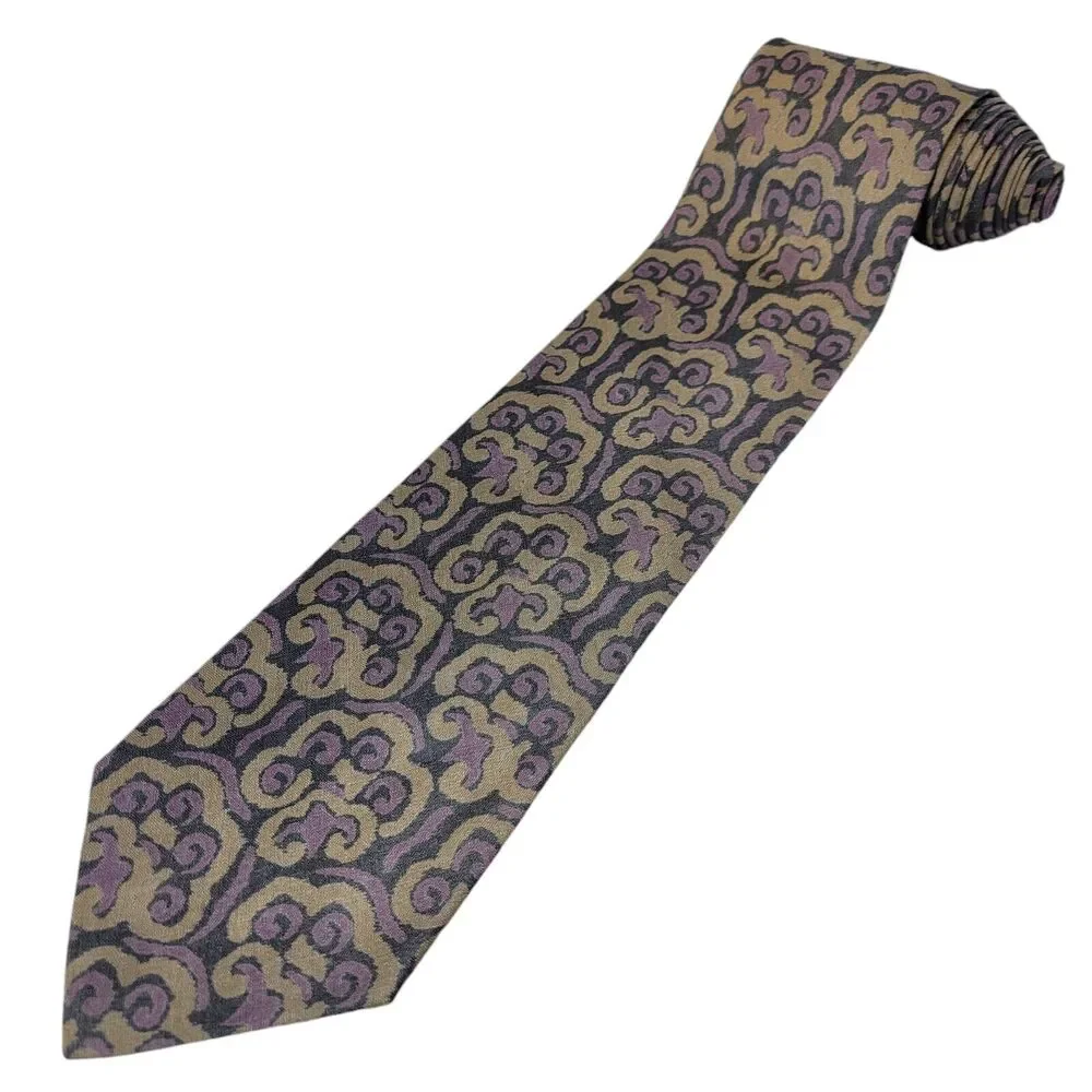 Giorgio Armani‎ Vintage Purple Tan Black Abstract Paisley Necktie Italy 56 1/2